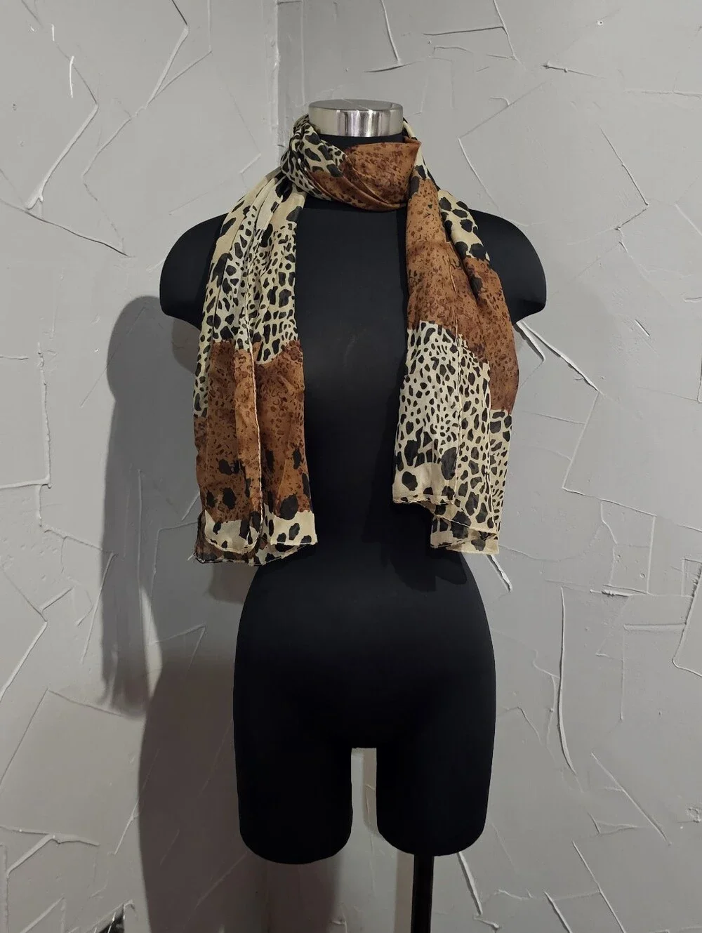 Leopard Print Lightweight Scarf in Brown and Cream